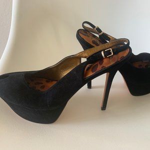 Sam Edelman Black Suede Peep Toe Platform Heel